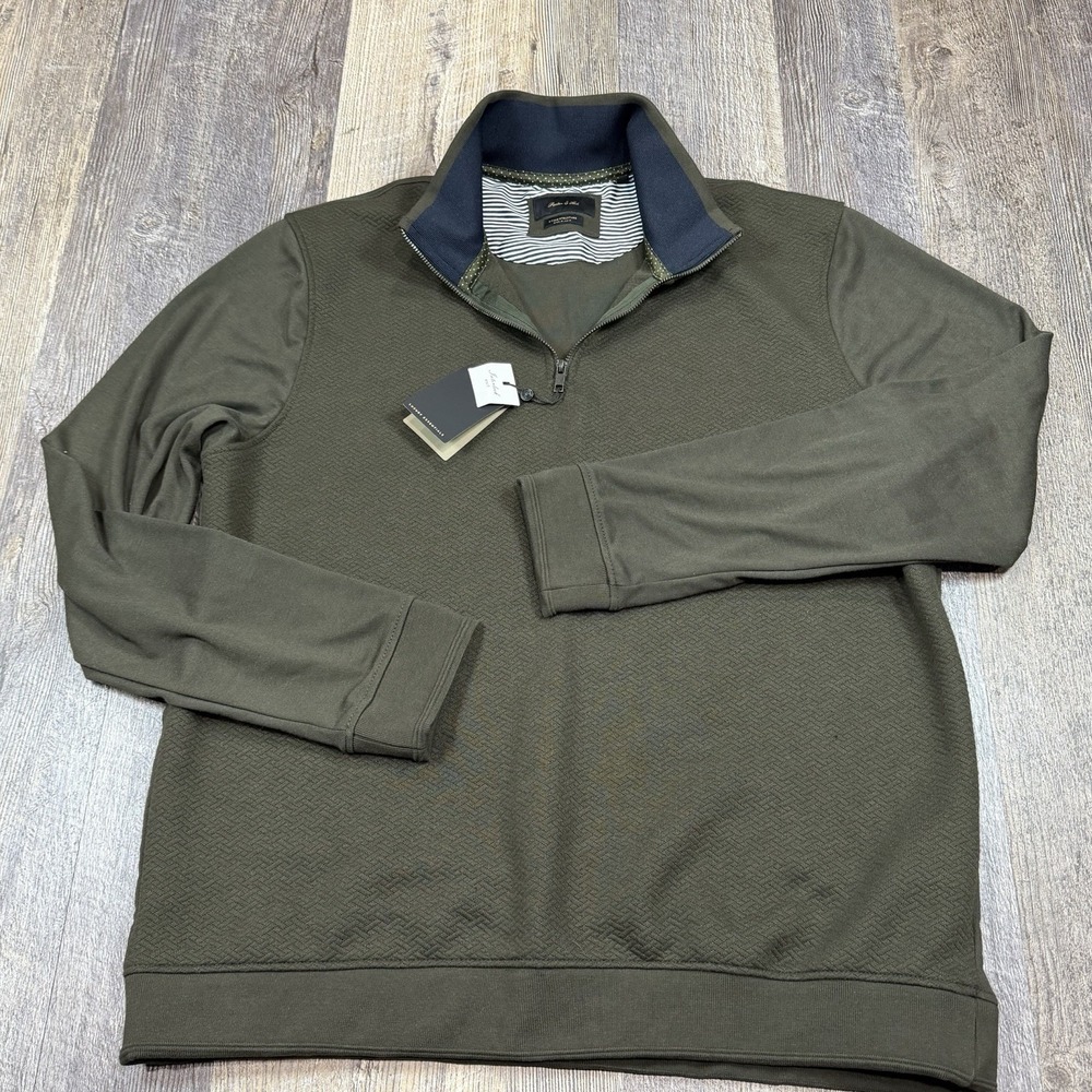 Porter & Ash 2-Tone Structure‎ 1/4 Zip Pullover XXL Olive Green Interlock Knit